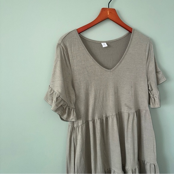 ANRABESS Womens Sage Green Dress Size Small Round Neck Short Sleeve Tiered - Picture 3 of 9